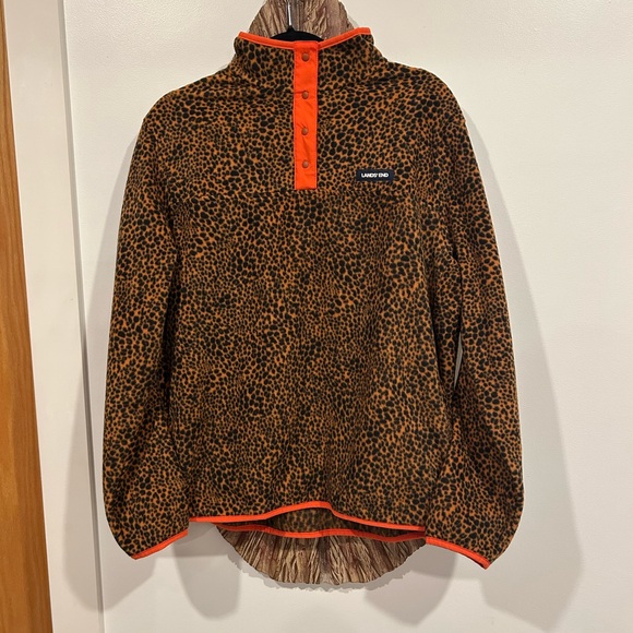Lands' End Tops - Lands' End Leopard Print With Pop Of Color Button Up Fleece - Like New